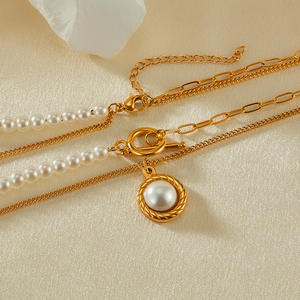 สร้อยคอไข่มุกหลายชั้น สไตล์วินเทจ สำหรับผู้หญิง ทำจากสแตนเลสกันน้ำ - Product Image 4