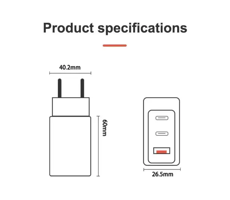 Caricatore PD 65W GaN caricatore veloce 3 porte Dual tipo C adattatore USB caricabatterie con noi EU UK AU plug