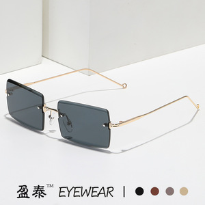 Eyewear <b>Frameless</b> Square Sunglasses UV400 Gradient Lens Women Fashion Light Weight Gold <b>Frame</b> - Product Image 2