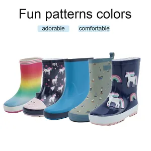 Cheap Price Girls Fun Patterns Colors Matte Adorable Fashionable Rain Shoes Boots Rainbow