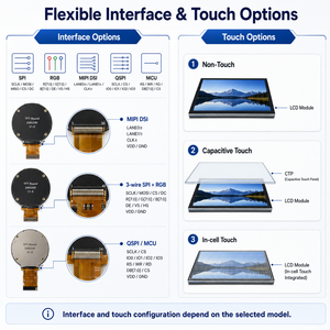 Module d'affichage LCD TFT rond de 1,28 1,45 1,8 2,1 2,8 3,4 4,0 pouces 480x480 720x720 MIPI RGB SPI QSPI avec option tactile capacitive - Product Image 4