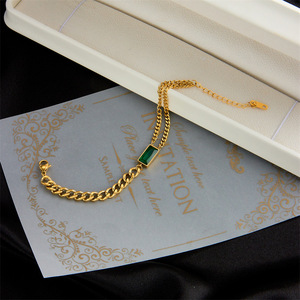 European American Style Geometric Chain Bracelet Gold Color Green Stone Bezel Setting Gift Jewelry B430 - Product Image 3