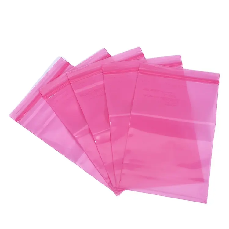 Pemasok Tas Plastik Esd Kemasan Perlindungan Vakum Cleanroom Esd Pink Ritsleting Tas Plastik PE