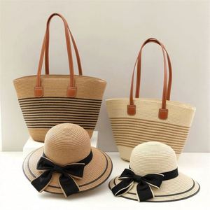 Wholesale New Tendy Women Large Capacity Summer Straw Woven <b>Bag</b> Two Piece Set Beach Straw <b>Hat</b> and <b>Bag</b> - Product Image 1