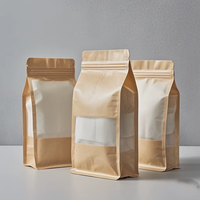 Vente chaude, sachet refermable en papier kraft brun à huit côtés, imprimé sur mesure, recyclable, en PE Mylar, pour emballage de collations