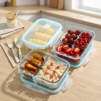 Boîte Alimentaire Réutilisable en Verre Borosilicate avec Couvercles Hermétiques, Ensemble de Préparation de Repas et Bols de Rangement