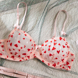 New Arrival Transparent <b>Red</b> Heart Pattern Lingerie <b>Set</b> Sexy French Style <b>Underwear</b> <b>Set</b> for Girls - Product Image 4