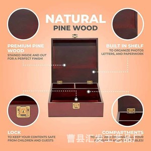 Solid Wood <b>Storage</b> <b>Box</b> With Compartments <b>Lockable</b> Desktop Organizer Natural Pine Wood Rectangle Shape F23 - Product Image 1