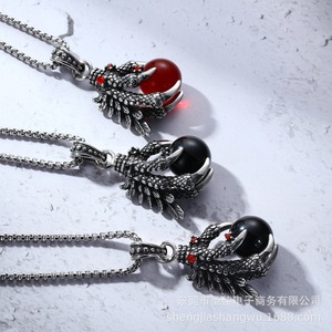 จี้มังกรสไตล์จีนสร้อยคอพร้อมอัญมณีสีแดง 60 ซม. โซ่โลหะผสมสังกะสีฮิปฮอปแฟชั่นเครื่องประดับ SP436 - Product Image 3