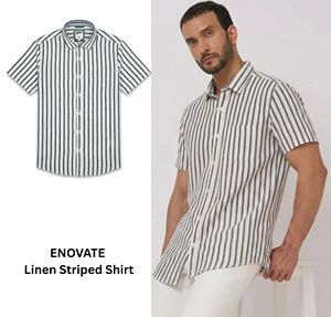 Camisa a Rayas de Lino/Algodón para Hombre, Corte Slim Casual, Transpirable, para Verano, Manga Corta, Calidad Premium ODM, Exportación, Venta al Por Mayor - Product Image 2