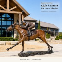 Estatua de Bronce Personalizada de Caballo de Carreras y Jockey a Tamaño Real, Escultura de Caballo Galopante para Jardín Exterior, Arte Metálico para Villa, Venta al por Mayor OEM