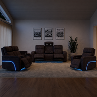Moderno Conjunto de Sofá Reclinable Eléctrico 3+2+1 con Luces LED RGB, Consola Central, Portavasos Ocultos, Tapicería de Tela y Estructura de Madera