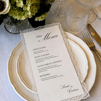 Carte d'invitation personnalisée écologique 5x7 pouces avec menu en dentelle, papier estampé or de luxe, enveloppe, carte de mariage au design unique