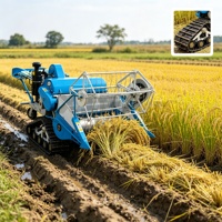 Moissonneuse-batteuse mini 4-en-1 sur chenilles pour riz, blé, maïs et soja, pour utilisation sur rizières humides et sèches
