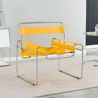 Fauteuil de salon moderne Wassily avec structure en métal chromé, robuste, en cuir PU blanc, avec accoudoirs à sangles, pour la maison et le salon
