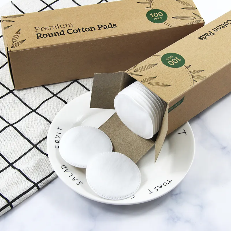 Almohadillas desechables de algodón para eliminar maquillaje, rondas faciales en caja de papel