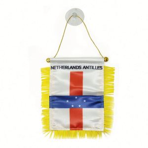 ธงสามเหลี่ยมเนเธอร์แลนด์แอนติลลิสแบบแขวน พิมพ์ลายดิจิทัล พร้อมโลโก้สั่งทำ สำหรับกระจกมองหลังรถยนต์และตกแต่งบ้าน - Product Image 1