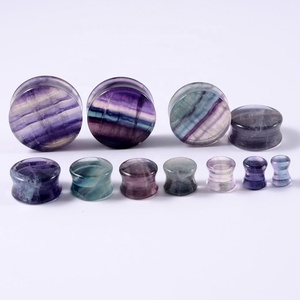 Dụng cụ mở lỗ tai bằng đá Fluorite cầu vồng, dạng khuyên, dụng cụ giãn lỗ tai, khuyên tai, đồ trang sức body, quà cưới, unisex - Product Image 5