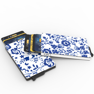 Porte-cartes de crédit fin en aluminium, motif floral bleu, 4 pouces, sans fermeture, avec blocage RFID - Product Image 6