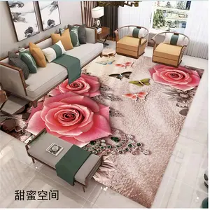 В спальне используется 3d-ковры с цветочным дизайном