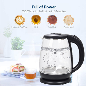 Bouilloire électrique en verre 2,0 L avec indicateur de niveau d'eau, anneau lumineux LED bleu, verre borosilicate, arrêt automatique, protection contre l'ébullition à sec, rotation à 360° ° Base OEM - Product Image 5