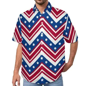 2024新款夏季男士夏威夷衬衫美国星星和旗帜印花加大码沙滩衬衫2XS-7XL男士透气上衣批发