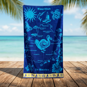 Toalla con mapa de Mauricio, diseño costero verde con patrón de palmeras, arte decorativo para colgar en la pared, impresión rectangular en tela - Product Image 3