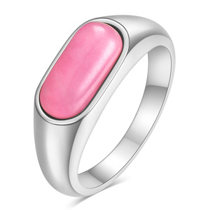 Bague en acier inoxydable 8 mm en or 18 carats avec incrustation de pierre rose sertie clos, bijou unisexe tendance, cadeau - Product Image 5
