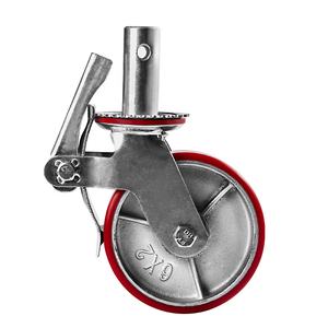 Roda resistente com freio, conjunto de roda única com núcleo de ferro de 6 8 polegadas e giro vermelho de pu com freio - Product Image 3