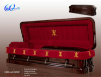 Cercueil et urne funéraires de luxe en acajou massif sculpté avec doublure en velours rouge, cercueil funéraire personnalisable