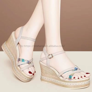 Women Color Block European and American Style <b>Wedge</b> <b>Sandals</b> Summer New Cross Strap Thick Sole Colorful <b>Platform</b> <b>Sandals</b> - Product Image 1