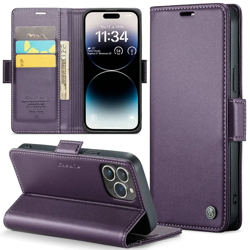 CaseMe Wallet Ledertasche für IPhone 15 Pro Max Flip Wallet Case Magnetische hochwertige Handy hülle für Samsung S22 Ultra S23 FE