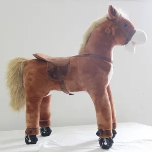Mainan Kuda Hewan Berjalan Anak, Mainan Boneka Kuda Mekanik dengan Roda untuk Dijual