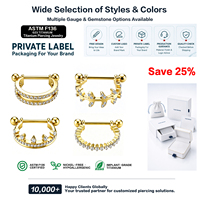 Vente en gros de barres de piercing pour tétons en titane ASTM F136, 14G, 1,6 mm, avec zircone cubique, barre droite, bijoux de piercing pour femmes