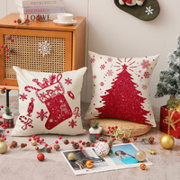 Housse de coussin de Noël YINUAN, motif sapin rouge pailleté et renne, housse de coussin décorative pour canapé