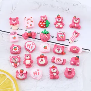 Mini small cartoon strawberry bear DIY handmade phone case material hair clip head rope decorative resin craft charm accessories