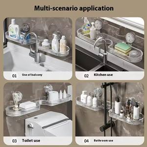 Étagère de salle de bain murale à ventouse, support de douche au-dessus du robinet, panier de rangement pour shampoing sans perçage, organisateur de salle de bain - Product Image 2
