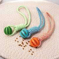 Juguete Masticable Interactivo para Perros, Dispensador de Comida con Forma de Bola de Cuerda TPR, 2 Tamaños Disponibles, con Asa de Algodón