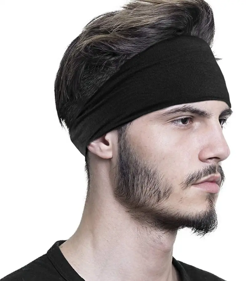 Yeni moda spor saç bandı Yoga ter emici erkek koşu spor bandı elastik pamuklu kafa bandı düz renk saç bandı