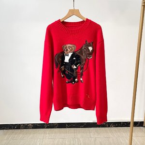 Suéter de Punto de Manga Larga con Cuello Redondo para Mujer, Serie de Año Nuevo con Bordado de Oso, Suéter Unisex de Corte Holgado - Product Image 4