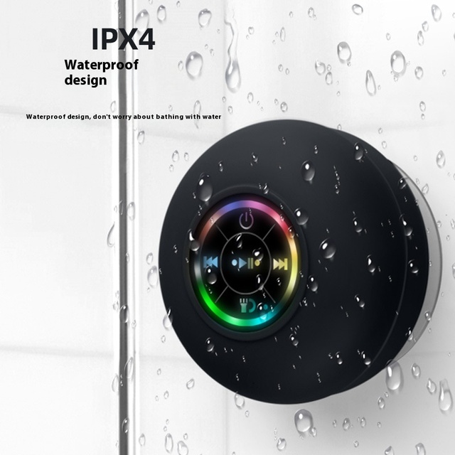 Large Portable Battery-Powered for Speaker with RGB LED Lighting and Suction Cup Waterproof Bathroom Speaker