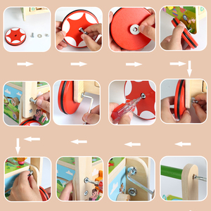 Cube d'activités en bois 9-en-1 pour tout-petits de 1 an et plus, <span class=keywords><strong>chariot</strong></span> d'activités avec blocs, trotteur en bois pour bébé avec labyrinthe de perles - Product Image 4