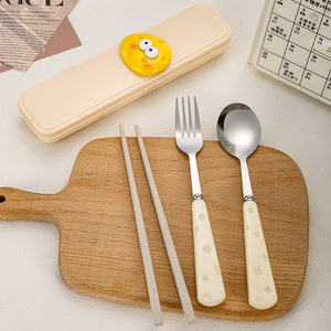 Cheese Spoon Fork And Chopsticks Set 3 Piece Portable Cutlery For Children With Storage Box Cartoon Design - Product Image 1