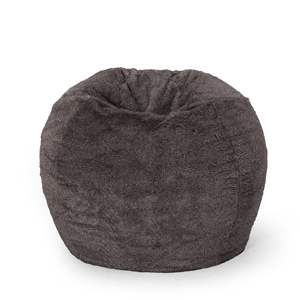 DB Vida 3 pieds arrondi en fausse fourrure pouf marron/beige élégant design japonais-contemporain pour les meubles de salon à la maison - Product Image 1