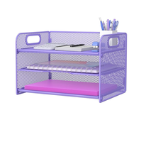 Organizador de Papel Metálico de 3 Niveles Apilables, Bandeja para Cartas, Carpeta de Archivos de Malla con Asa, Color y Logotipo Personalizables para Suministros de Oficina en Casa y Escritorio