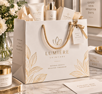 Sac cadeau en papier kraft brun écologique et recyclable de luxe pour les soins de la peau, avec logo personnalisé et poignée en corde de coton