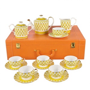 15 Pieces of Luxurious Yellow <b>Coffee</b> Utensils Tea Pot <b>Coffee</b> Powder Milk Pot Sugar Pot <b>Gift</b> Giving Home <b>Coffee</b> <b>Set</b> - Product Image 1
