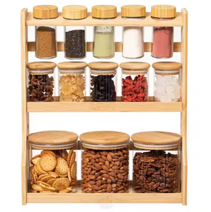 Étagère de rangement <span class=keywords><strong>en</strong></span> <span class=keywords><strong>bambou</strong></span> pour pot à épices avec bouteilles <span class=keywords><strong>en</strong></span> verre pour garde-manger de cuisine - Product Image 1