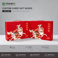 Boîte cadeau rigide rouge personnalisée avec poignée et motif cheval pour le Nouvel An chinois et l'emballage de cadeaux de fêtes