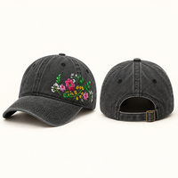 Casquette de baseball brodée florale pour femme, style vintage, en coton lavé, ajustable, pour jardin et extérieur, protection solaire